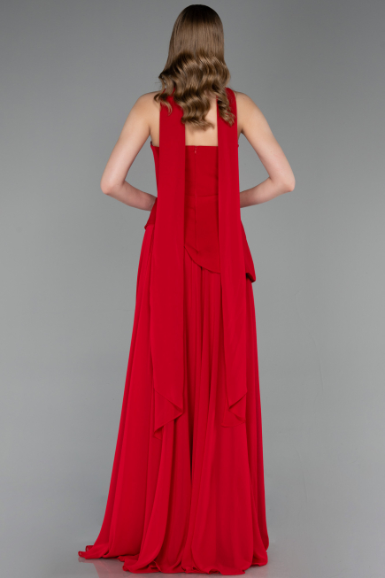Robe de Soirée Longue Mousseline Rouge ABU6042