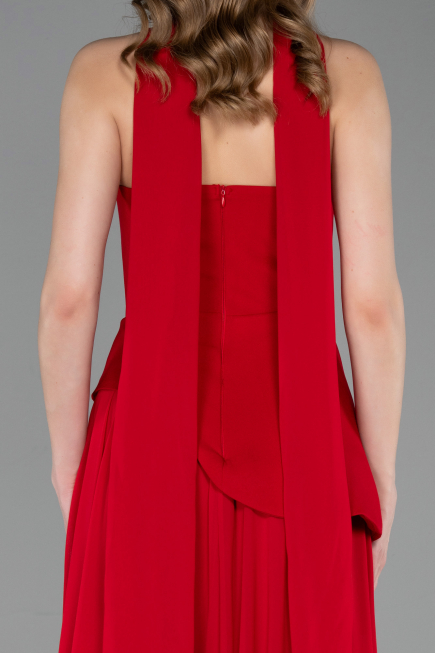 Robe de Soirée Longue Mousseline Rouge ABU6042