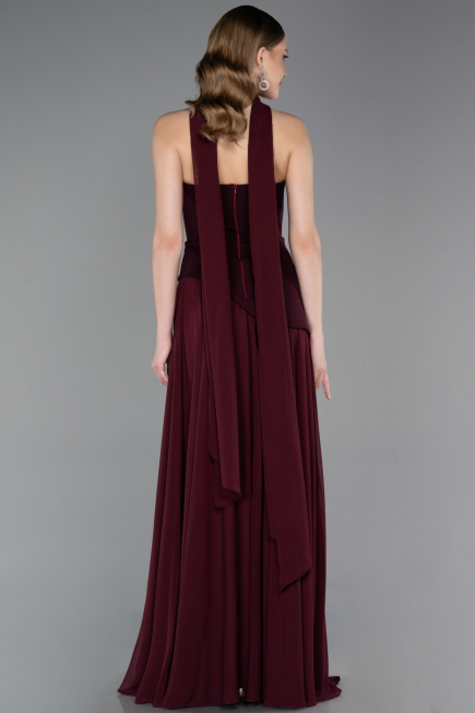 Robe de Soirée Longue Mousseline Couleur Cerise ABU6042