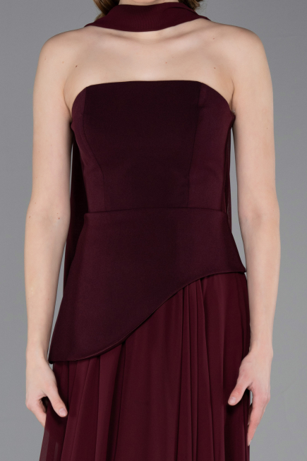 Robe de Soirée Longue Mousseline Couleur Cerise ABU6042