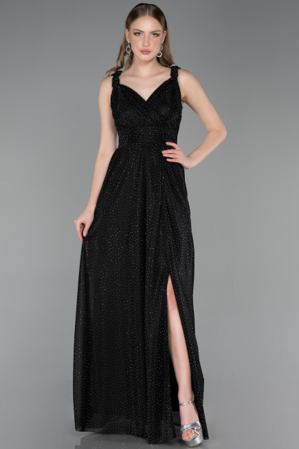 Robe de Soirée Longue Noir-Argent ABU6045