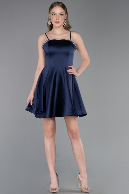 Robe de Cérémonie Courte Satin Bleu Marine ABK2603