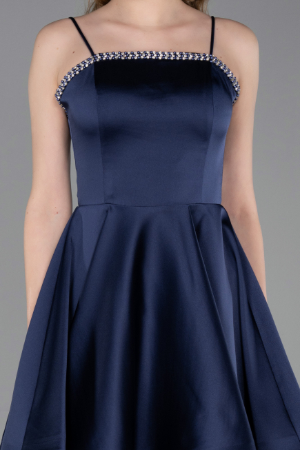 Robe de Cérémonie Courte Satin Bleu Marine ABK2603
