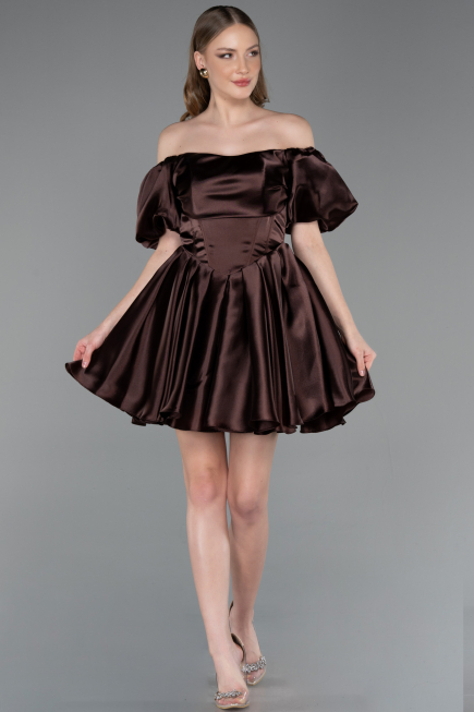 Robe de Cérémonie Courte Satin Brun ABK2605