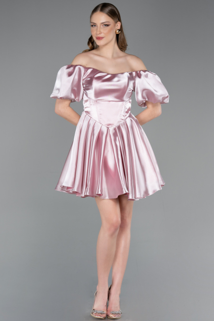 Robe de Cérémonie Courte Satin Poudre ABK2605