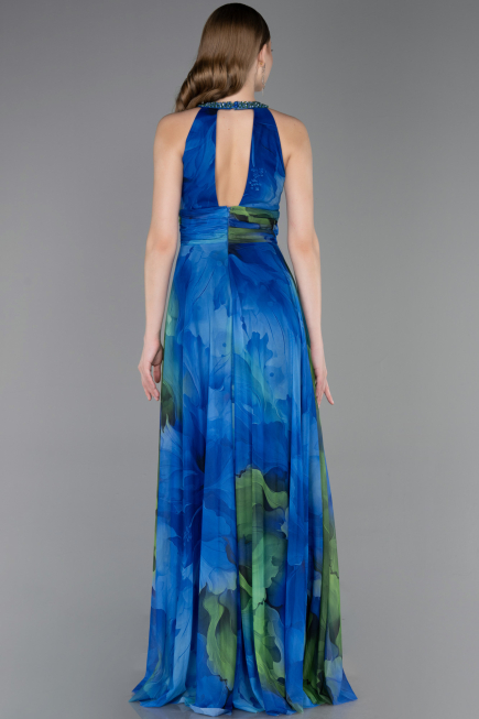 Robe de Soirée Longue Bleu Saxe ABU6048