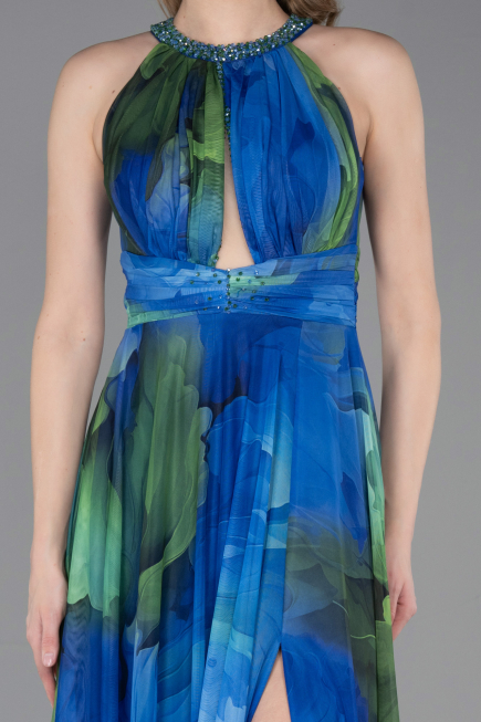 Robe de Soirée Longue Bleu Saxe ABU6048