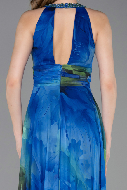 Robe de Soirée Longue Bleu Saxe ABU6048
