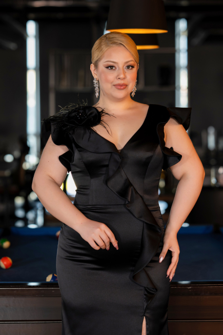 Robe De Soirée Grande Taille Satin Longue Noir ABU5877