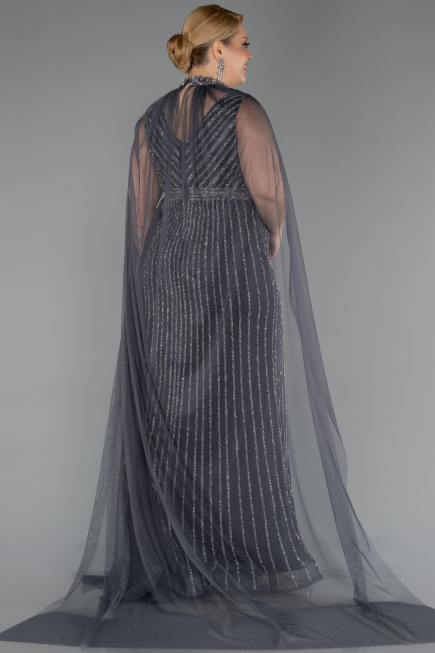 Robe de Soirée Grande Taille Longue Pierreux Anthracite ABU6024