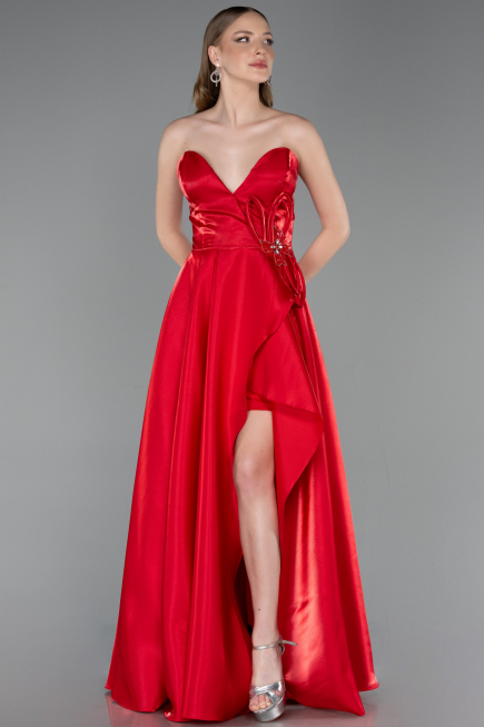 Robe de Soirée Longue Satin Rouge ABU6049