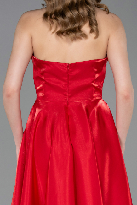 Robe de Soirée Longue Satin Rouge ABU6049