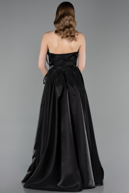 Robe de Soirée Longue Satin Noir ABU6049