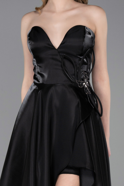 Robe de Soirée Longue Satin Noir ABU6049