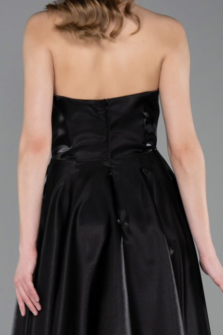 Robe de Soirée Longue Satin Noir ABU6049
