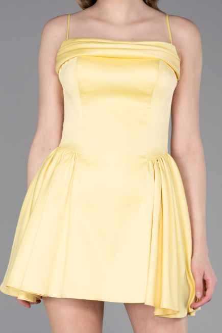 Robe de Cérémonie Courte Satin Jaune ABK2608