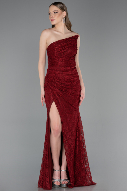 Robe de Soirée Longue Dantelle Rouge Bordeaux ABU6050
