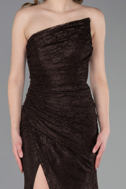 Robe de Soirée Longue Dantelle Brun ABU6050