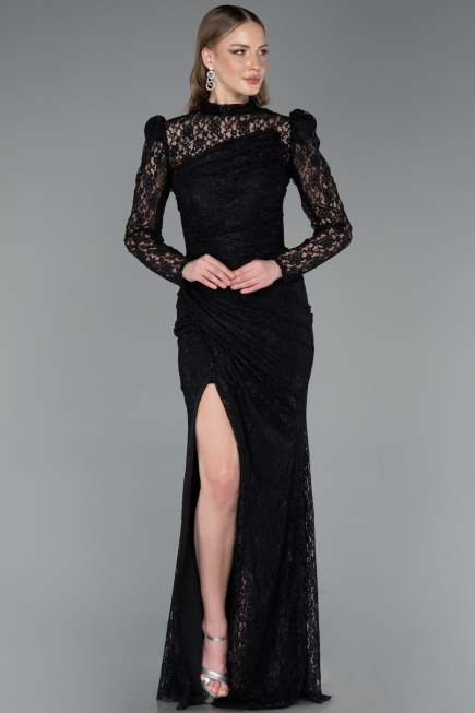 Robe de Soirée Longue Dantelle Noir ABU6050