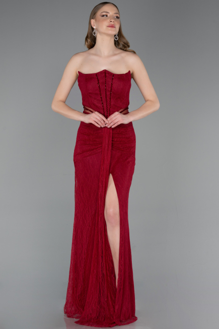 Robe De Soirée Dantelle Longue Rouge Bordeaux ABU5736