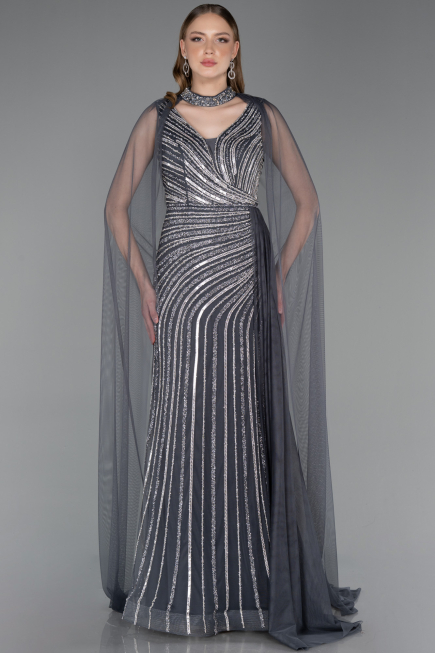 Robe de Soirée Longue Pierreux Anthracite ABU6052