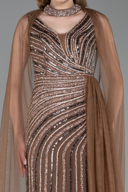 Robe de Soirée Longue Pierreux Cuivre ABU6052