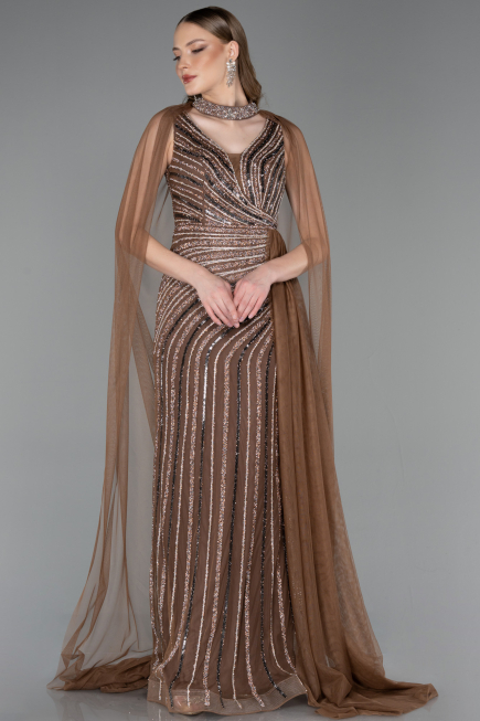 Robe de Soirée Longue Pierreux Cuivre ABU6052