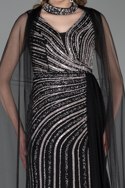 Robe de Soirée Longue Pierreux Noir ABU6052