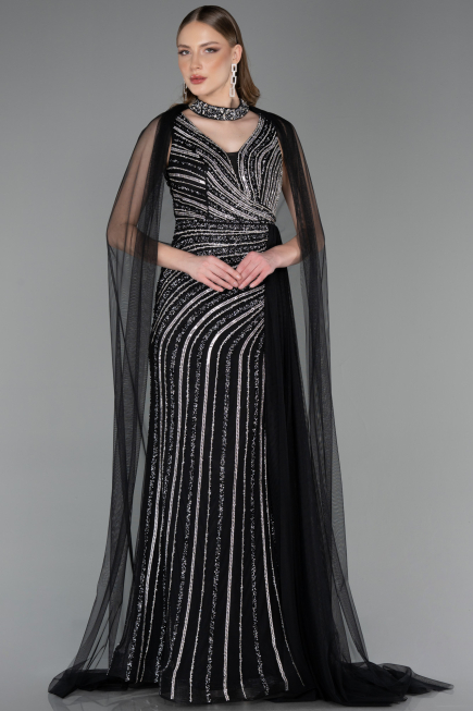 Robe de Soirée Longue Pierreux Noir ABU6052