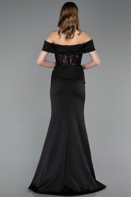 Robe de Soirée Longue Satin Noir ABU6054
