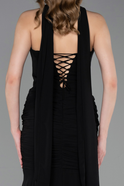 Robe de Soirée Longue Mousseline Noir ABU6055