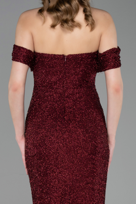 Robe de Soirée Longue Perlé Rouge Bordeaux ABU6057