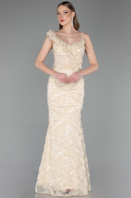 Robe de Soirée Longue Beige ABU6059