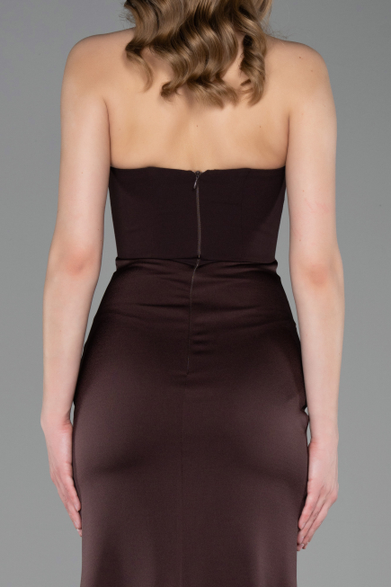 Robe de Soirée Longue Satin Brun foncé ABU6061