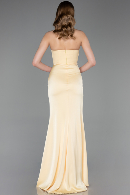 Robe de Soirée Longue Satin Jaune ABU6061