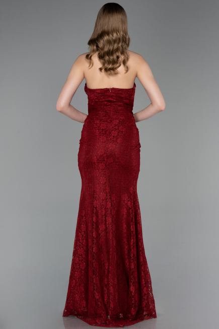 Robe de Soirée Longue Dantelle Rouge Bordeaux ABU6050
