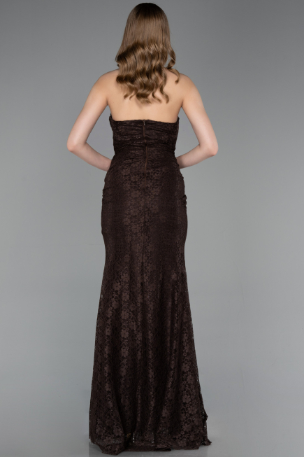 Robe de Soirée Longue Dantelle Brun ABU6050