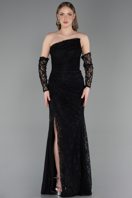 Robe de Soirée Longue Dantelle Noir ABU6050