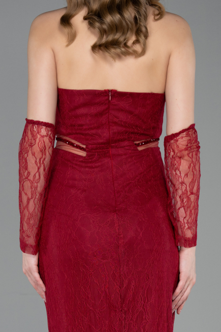 Robe De Soirée Dantelle Longue Rouge Bordeaux ABU5736
