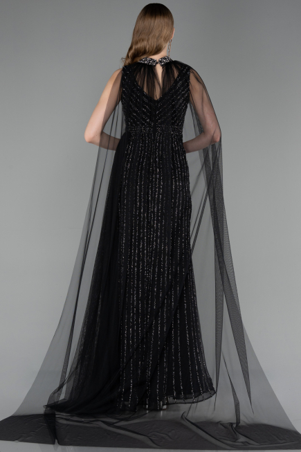 Robe de Soirée Longue Pierreux Noir ABU6052