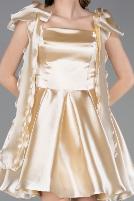 Robe de Cérémonie Courte Satin Beige ABK2607