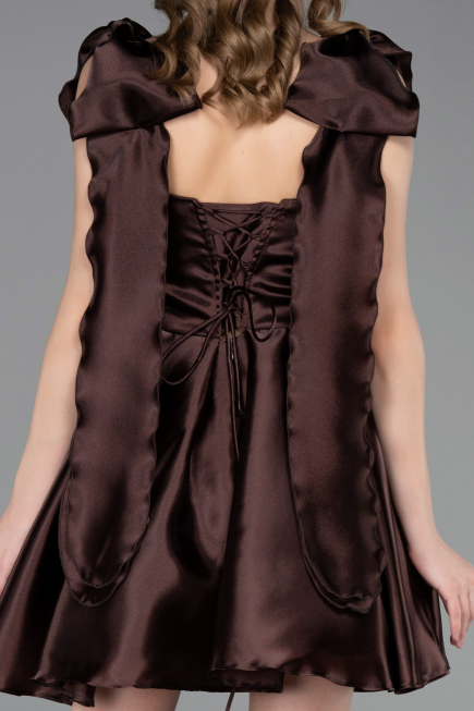 Robe de Cérémonie Courte Satin Brun ABK2607