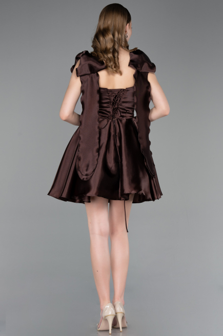 Robe de Cérémonie Courte Satin Brun ABK2607