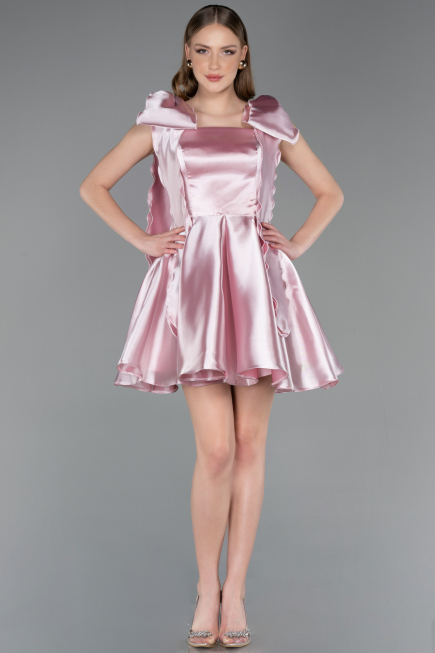 Robe de Cérémonie Courte Satin Poudre ABK2607
