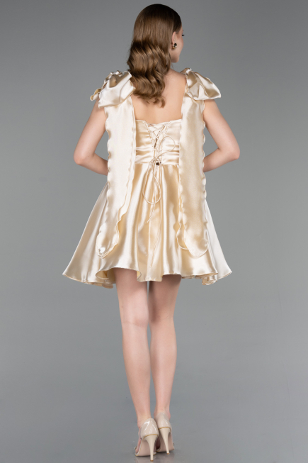 Robe de Cérémonie Courte Satin Beige ABK2607