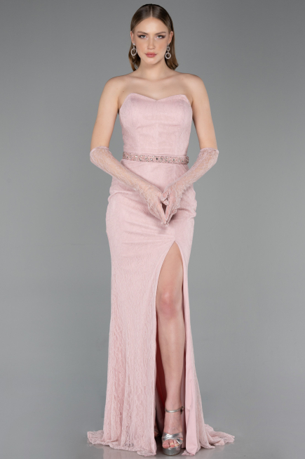 Robe de Soirée Longue Dantelle Poudre ABU6060