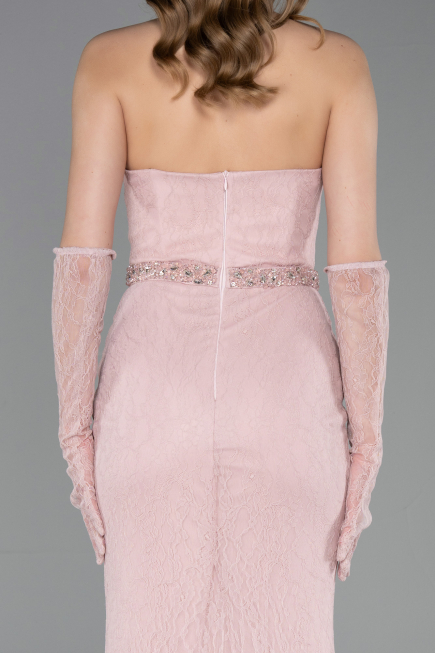 Robe de Soirée Longue Dantelle Poudre ABU6060