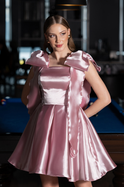 Robe de Cérémonie Courte Satin Poudre ABK2607