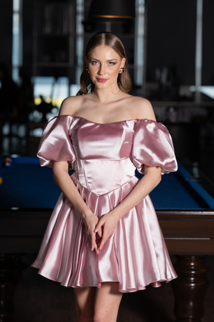 Robe de Cérémonie Courte Satin Poudre ABK2605