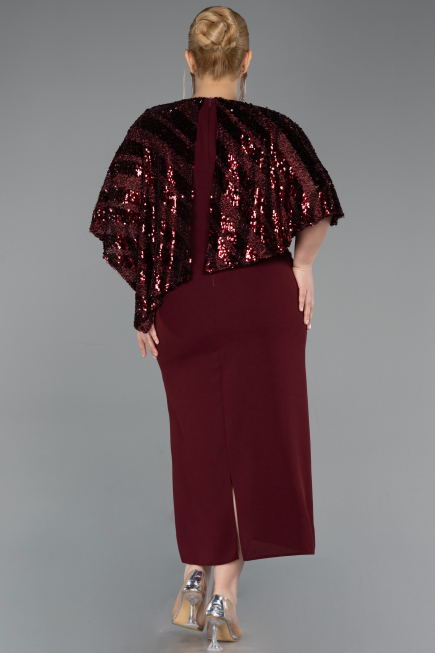 Robe De Soirée Grande Taille Midi Rouge Bordeaux ABK2609